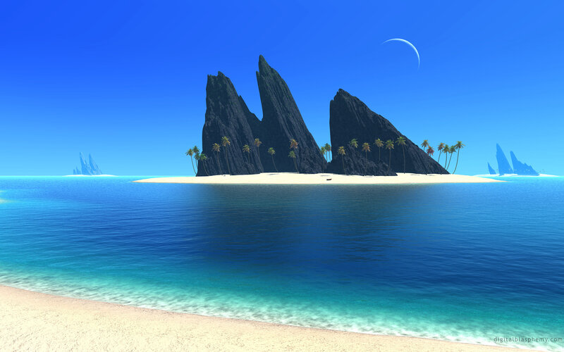 Tropical island with rocky peaks