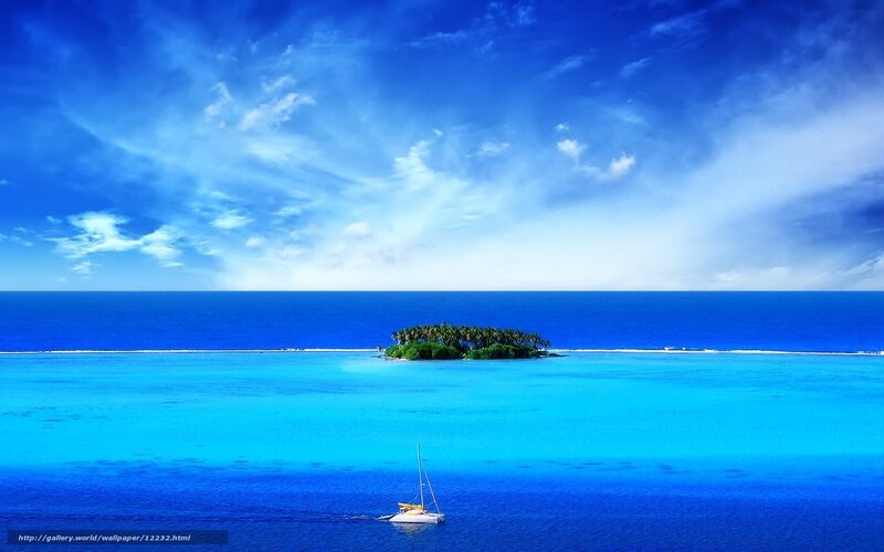 Tropical island with sailboat