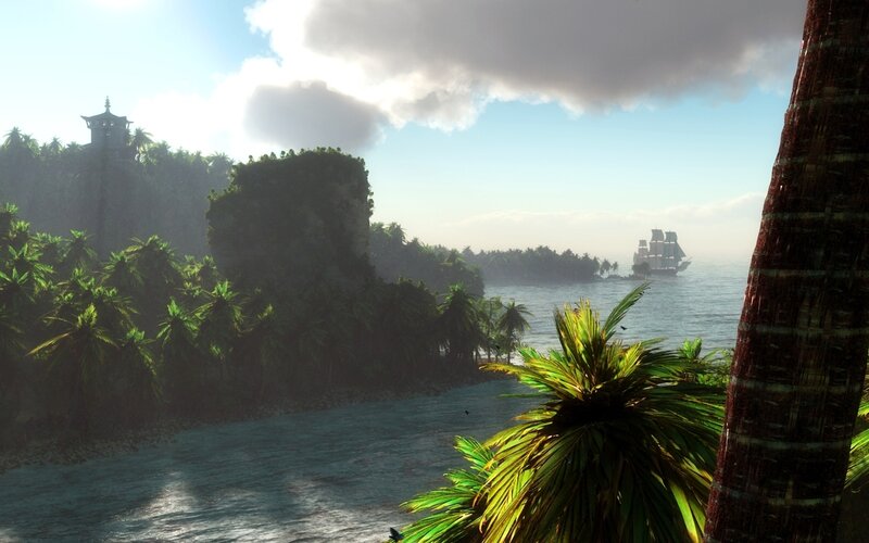 Tropical Island with Ship — Green
