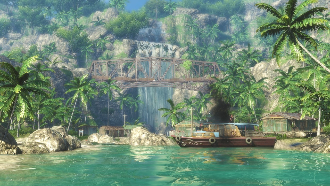 tropical island with waterfall