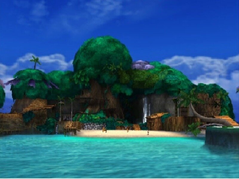 Tropical Island with Waterfall — Blue