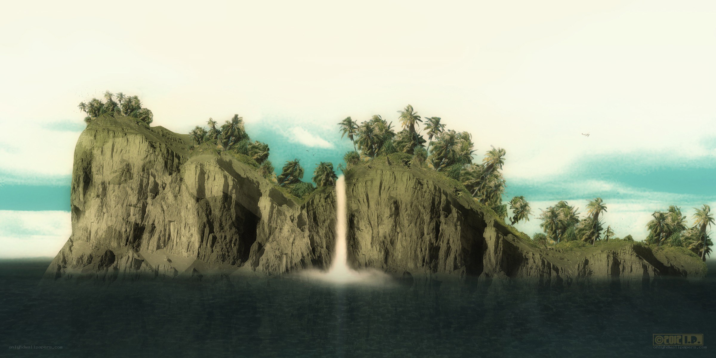 tropical island with waterfall