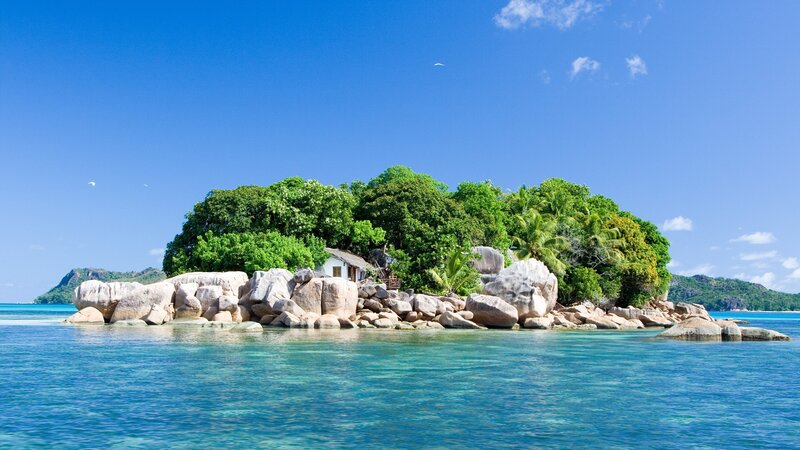 tropical island with white house