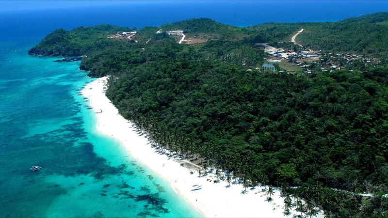 tropical island with white sand beach