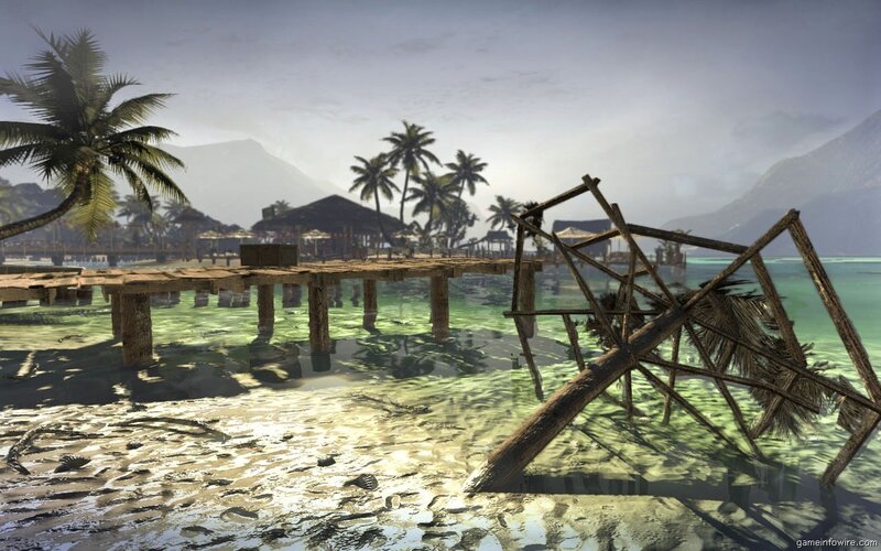 tropical island with wooden pier