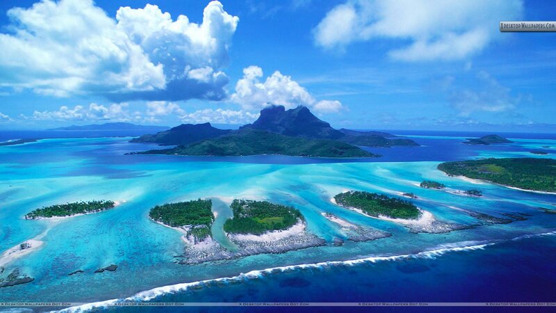 Tropical Islands and Lagoon — Blue, Serene, Afternoon, Photograph, Clouds