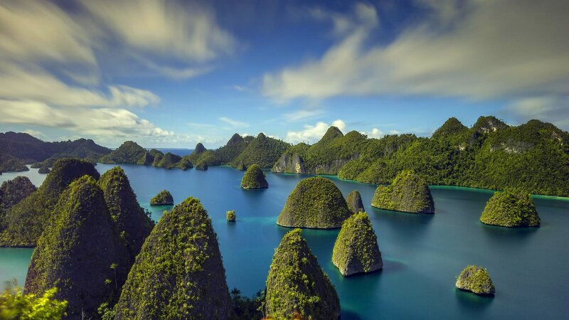 Tropical Islands in Bay — Blue, Serene, Afternoon, Photograph