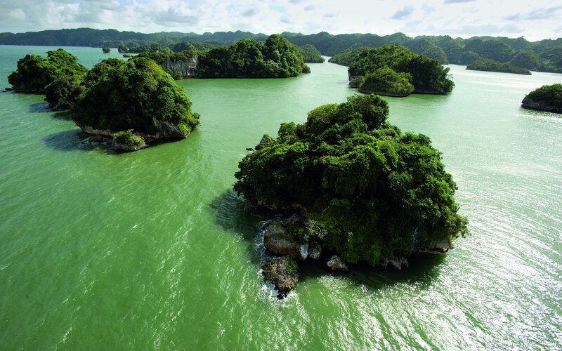 tropical islands in green water