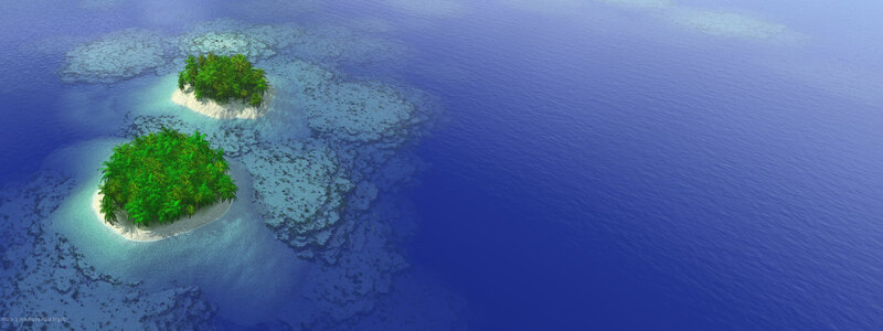 Tropical Islands in Ocean — Blue, Serene, Afternoon, 3d Render, Coral Reef, Palm Trees