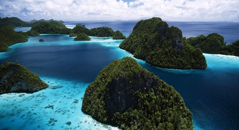 Tropical Islands in Ocean — Blue, Serene, Afternoon, Photograph, Clouds