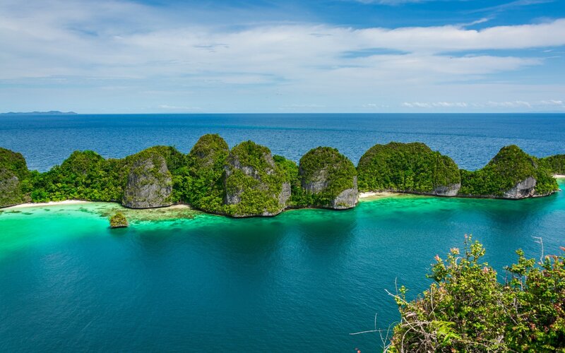 Tropical Islands in Ocean — Blue, Serene, Afternoon, Photograph, Sky, Trees