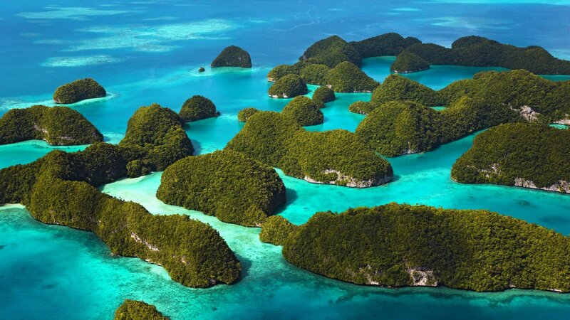 Tropical Islands in Turquoise Water — Blue, Serene, Afternoon, Photograph