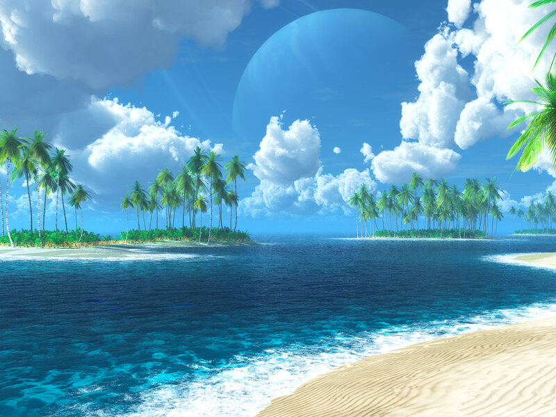 Tropical Islands with Palm Trees — Blue
