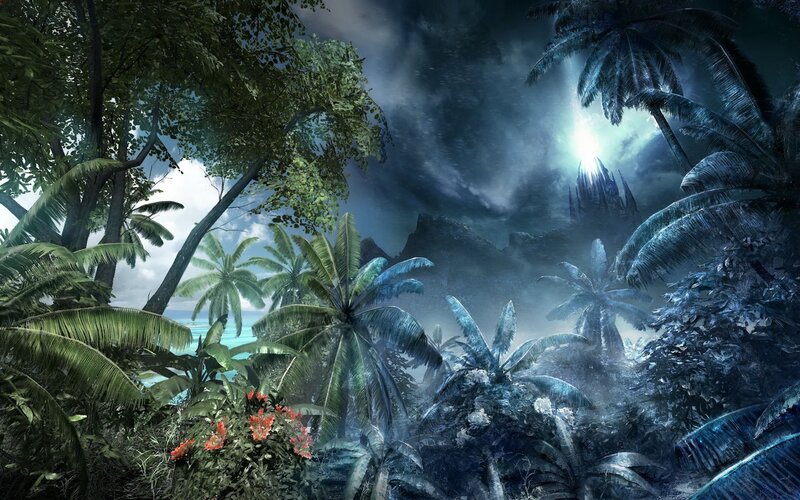 Tropical Jungle at Night — Blue