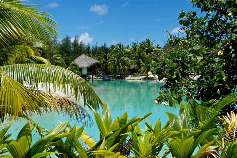 Tropical Lagoon with Bungalows — Blue, Serene, Afternoon