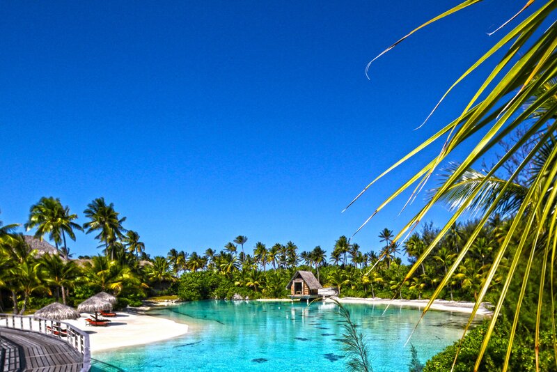 Tropical Lagoon with Bungalows — Blue, Serene
