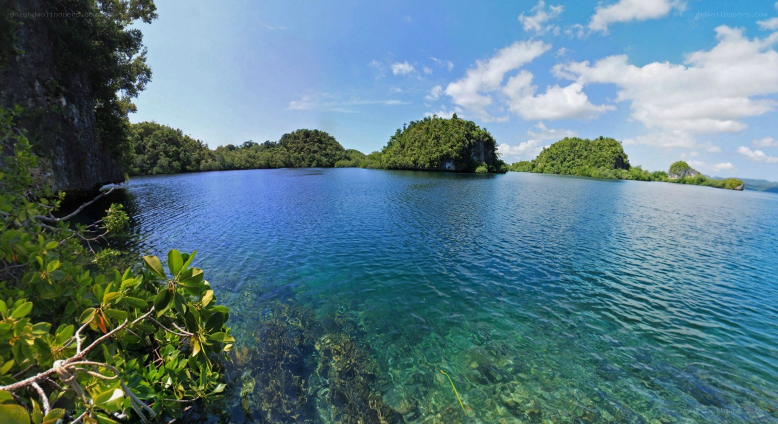 tropical lagoon with green islands