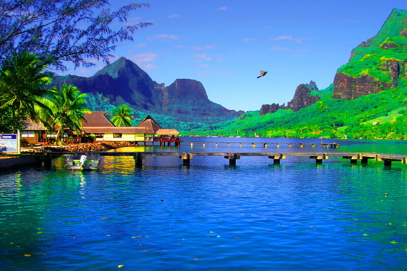 Tropical Lagoon with Mountains