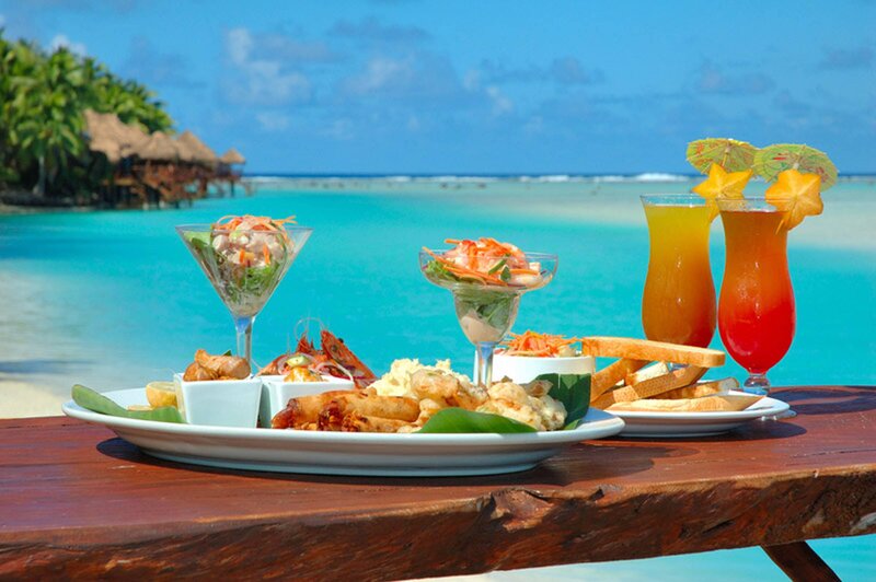 Tropical Meal on Beach — Blue