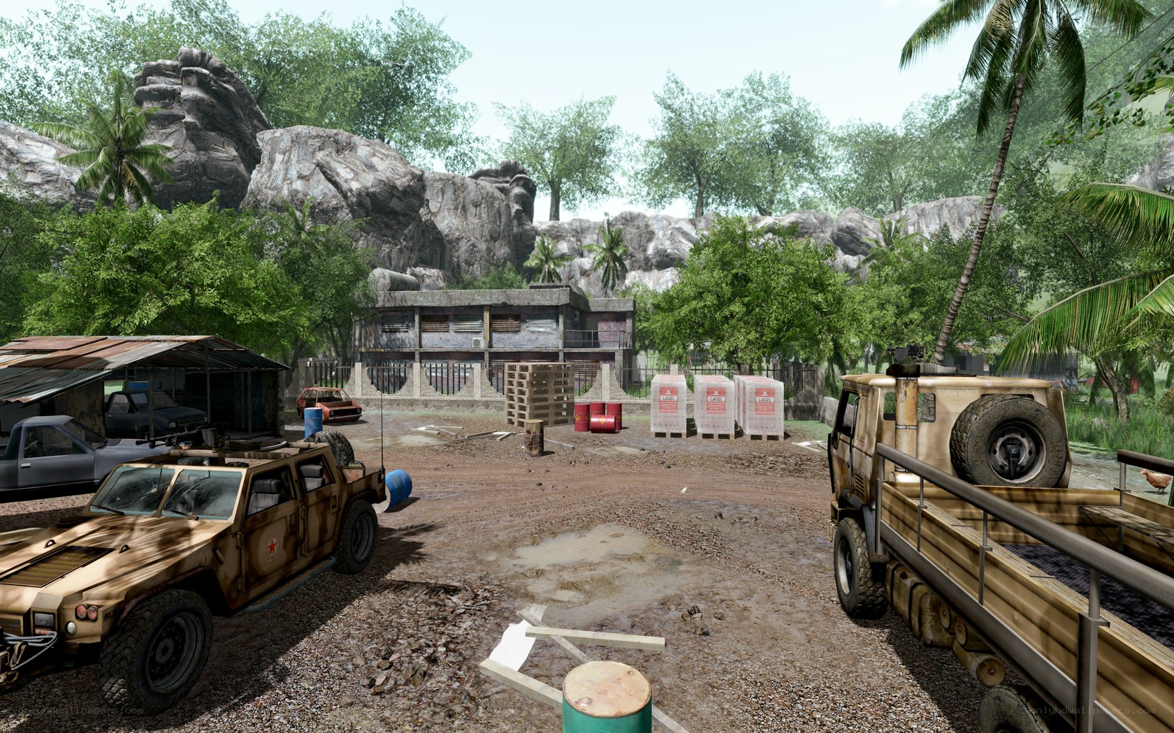 tropical military base scene