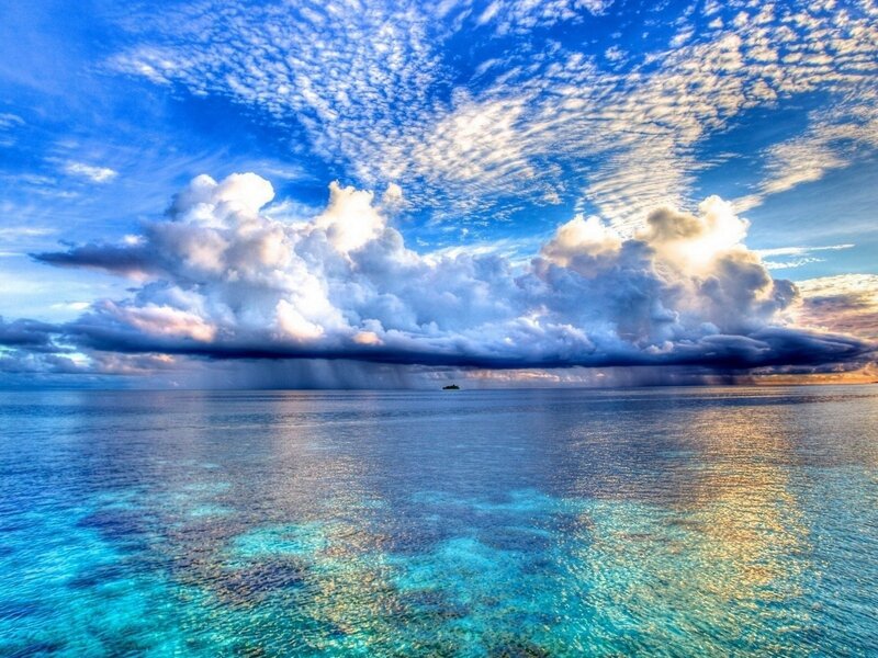 Tropical Ocean Storm — Blue, Dramatic, Sunset, Photograph, Clouds, Rain, Island
