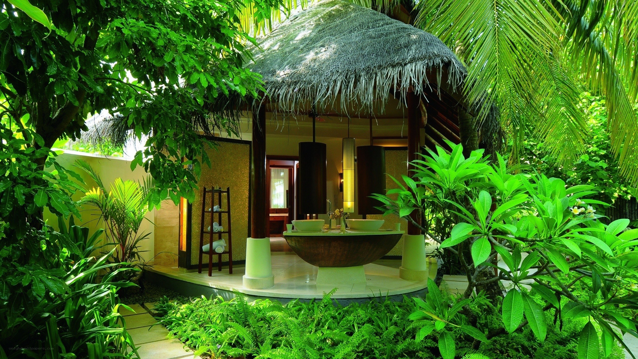 tropical outdoor bathroom