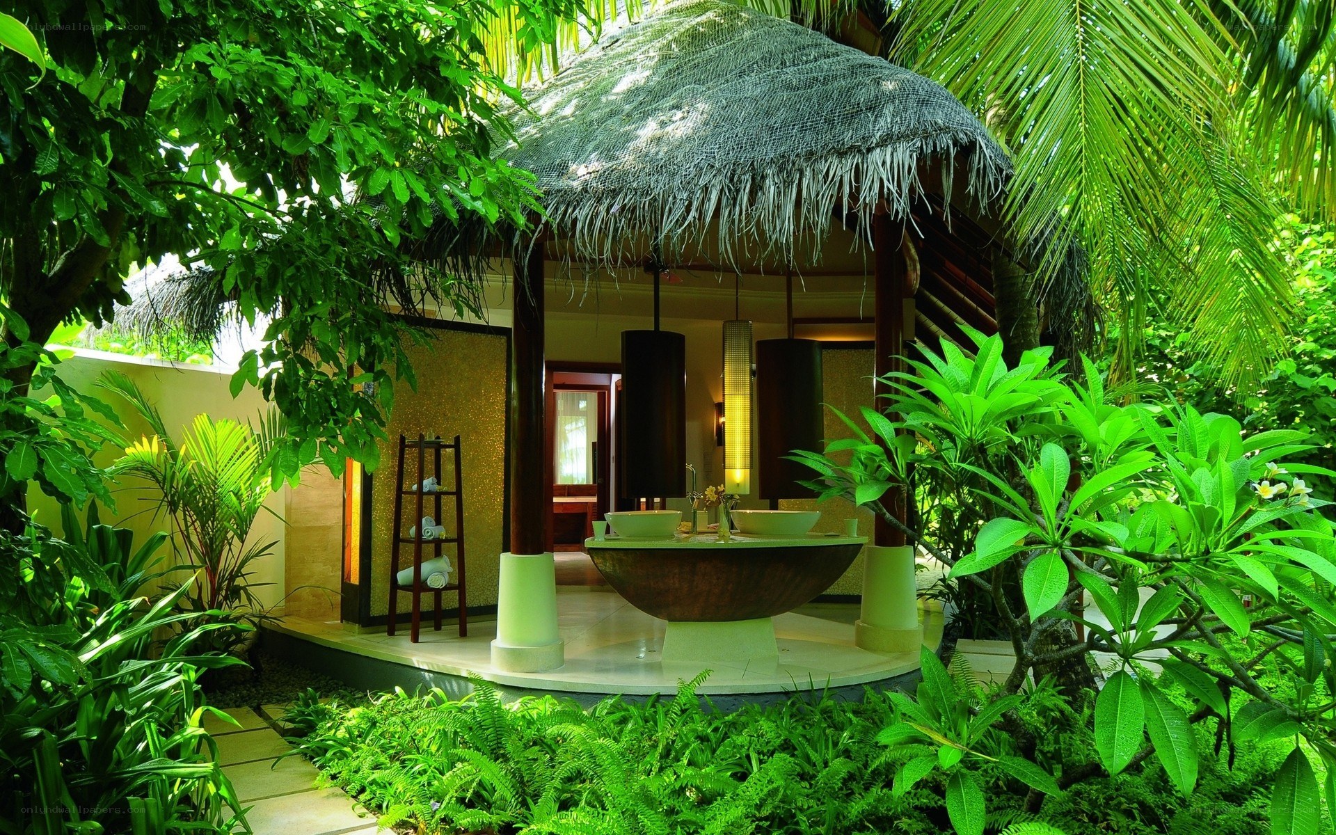 Tropical outdoor bathroom