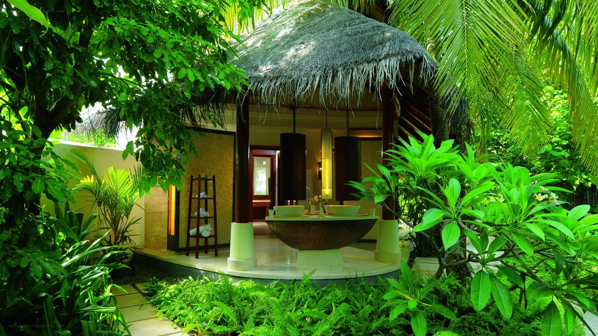 tropical outdoor bathroom