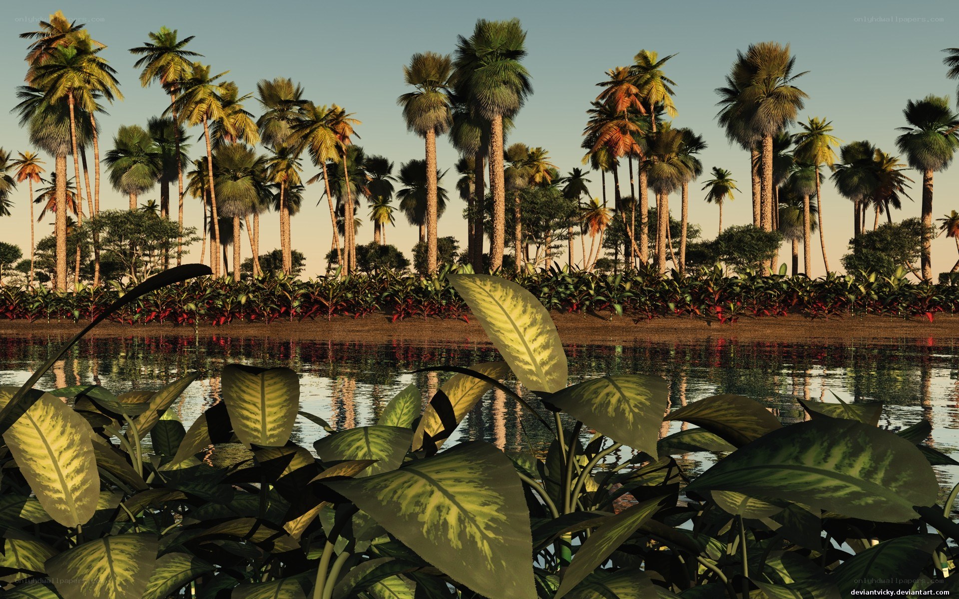 tropical palm forest scene