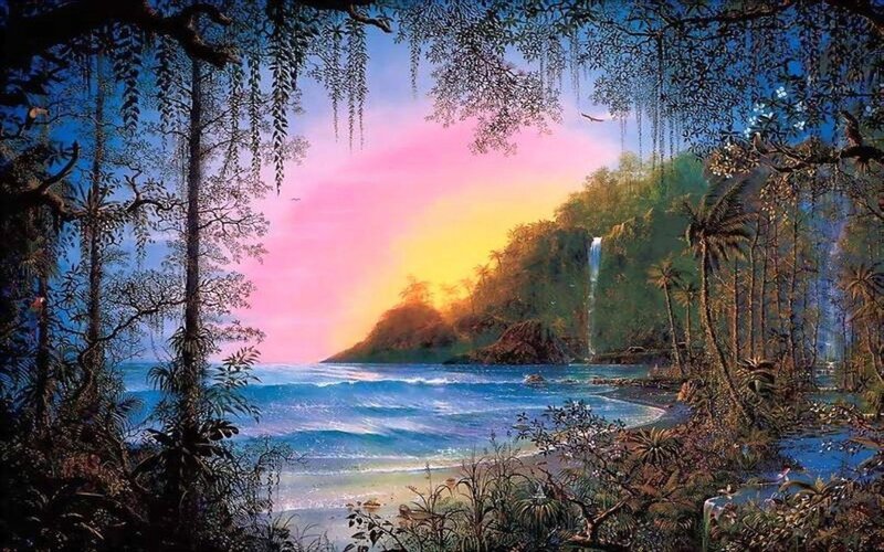 Tropical paradise at sunset