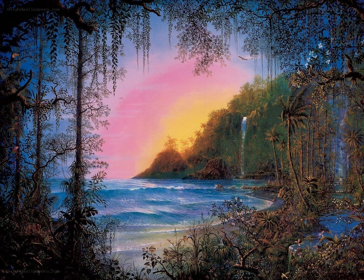 Tropical paradise at sunset