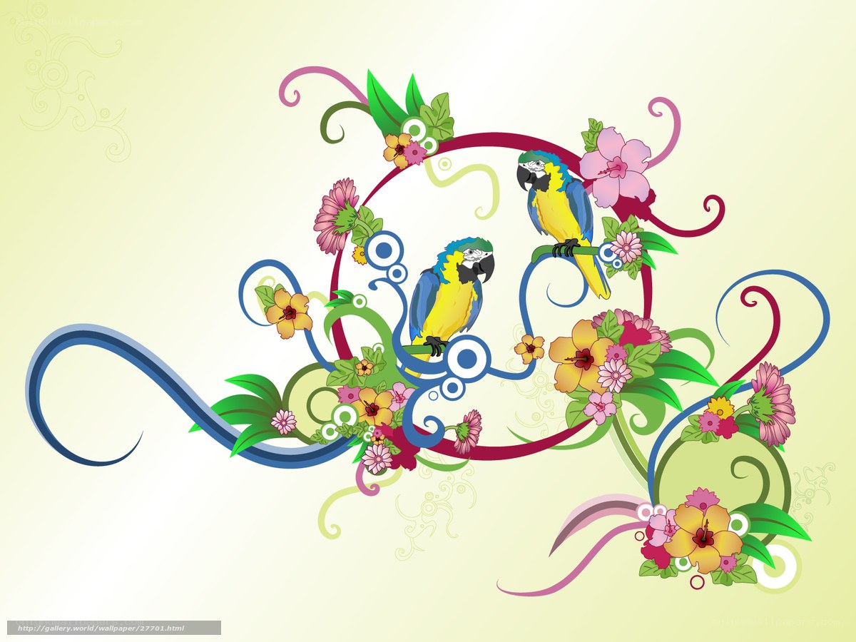 tropical parrots and flowers