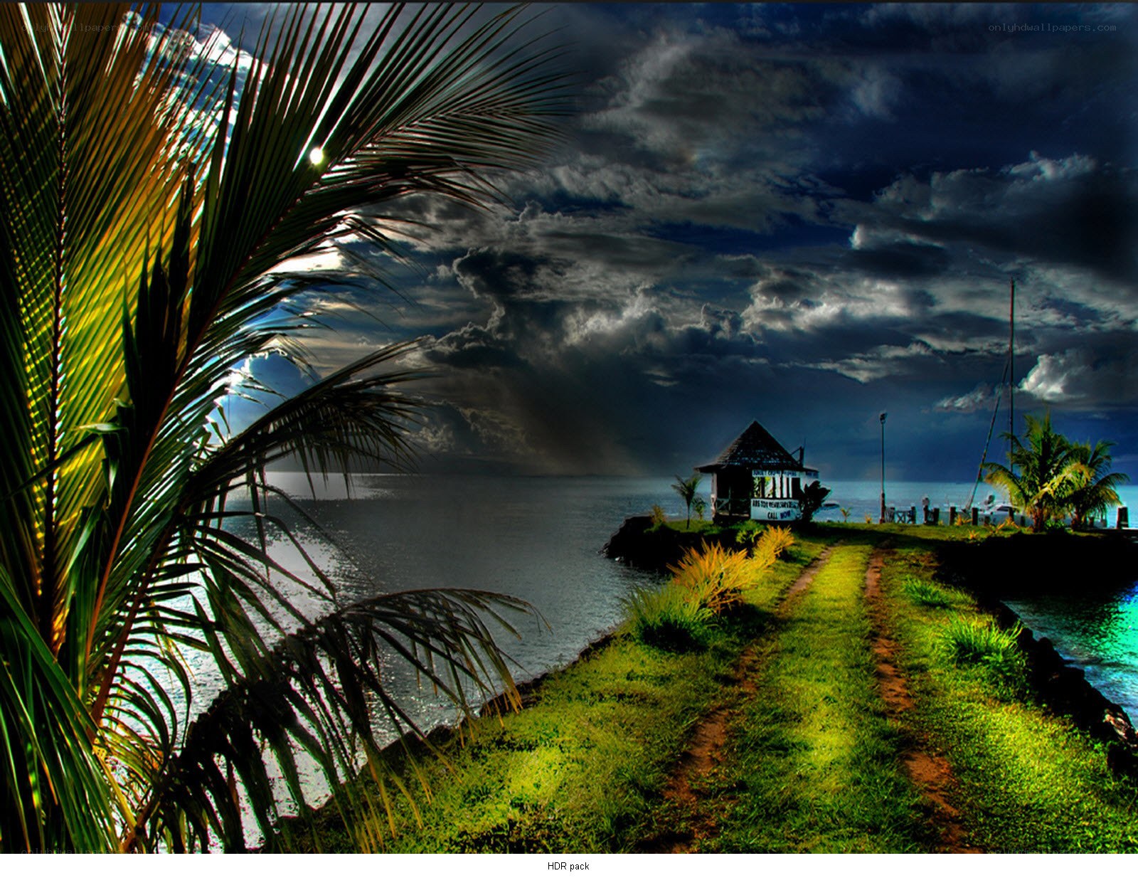 Tropical path to beach hut