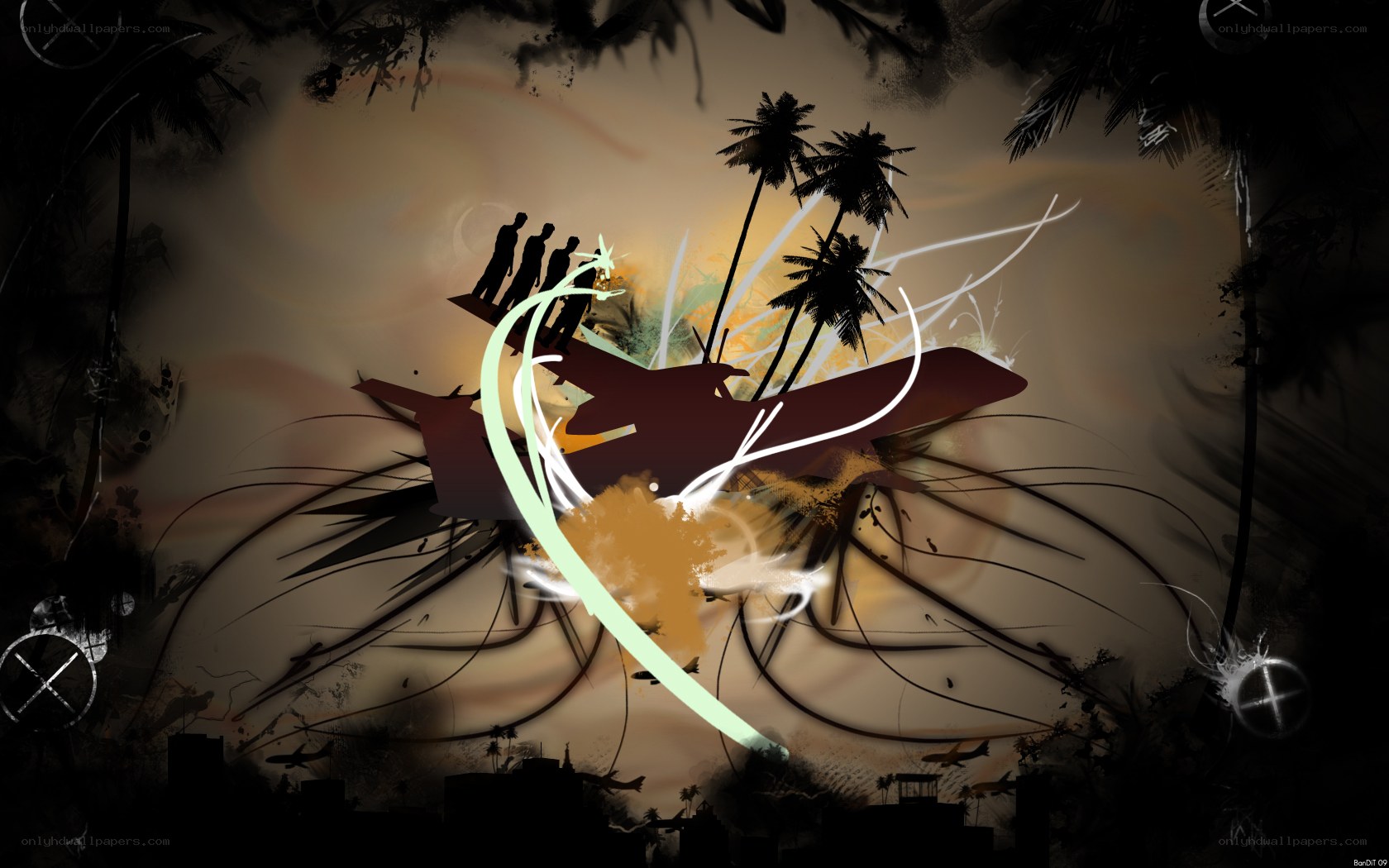 tropical plane crash art