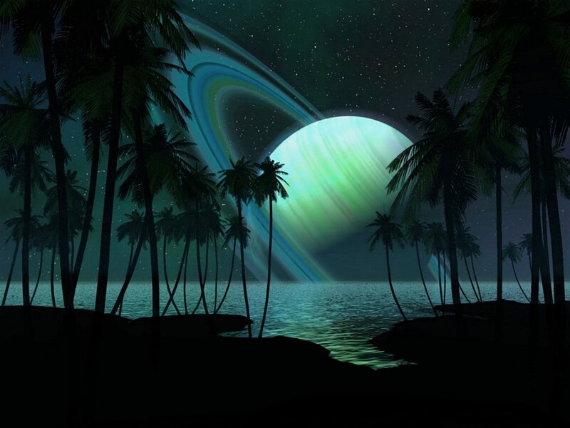 Tropical planet with ringed moon