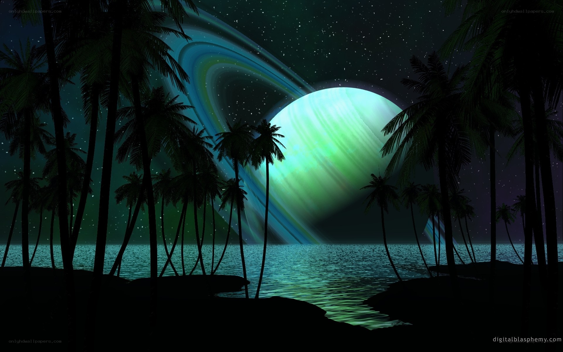 tropical planet with rings