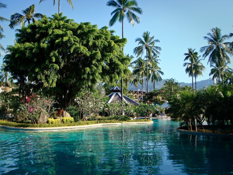 Tropical Pool Area — Blue, Serene, Afternoon, Photograph