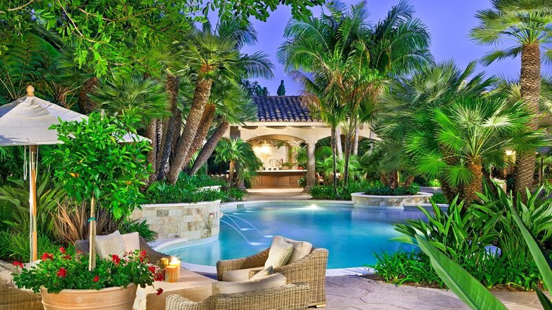 Tropical Pool Area — Green, Serene, Night