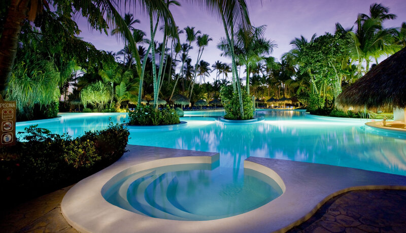 Tropical Pool at Night — Blue