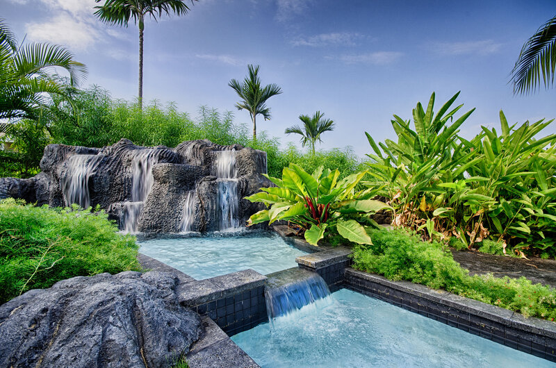 Tropical Pool with Waterfall — Blue, Serene, Afternoon, Photograph