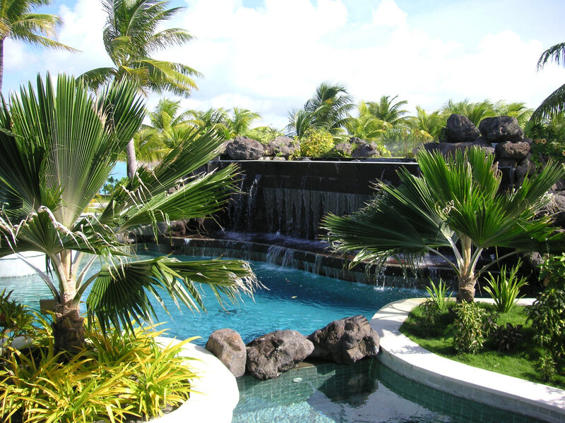 Tropical Pool with Waterfall — Blue, Serene, Afternoon