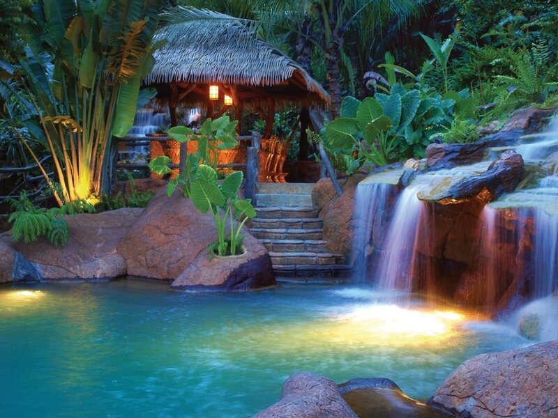 Tropical Pool with Waterfall — Green