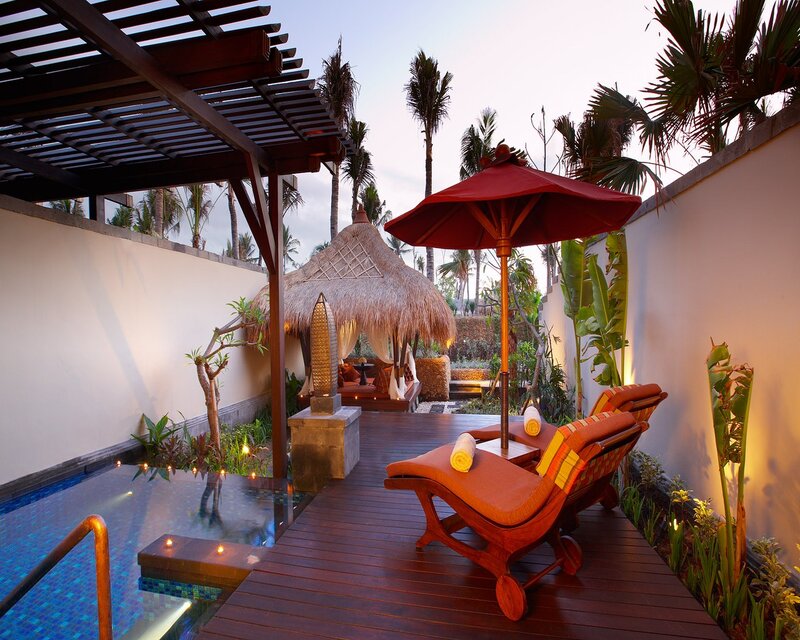 Tropical poolside relaxation area
