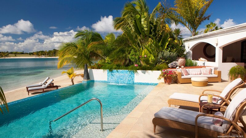 Tropical poolside resort view