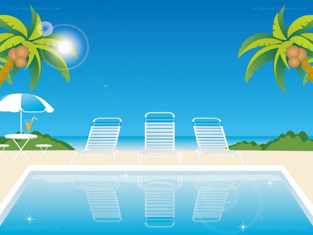 tropical poolside scene