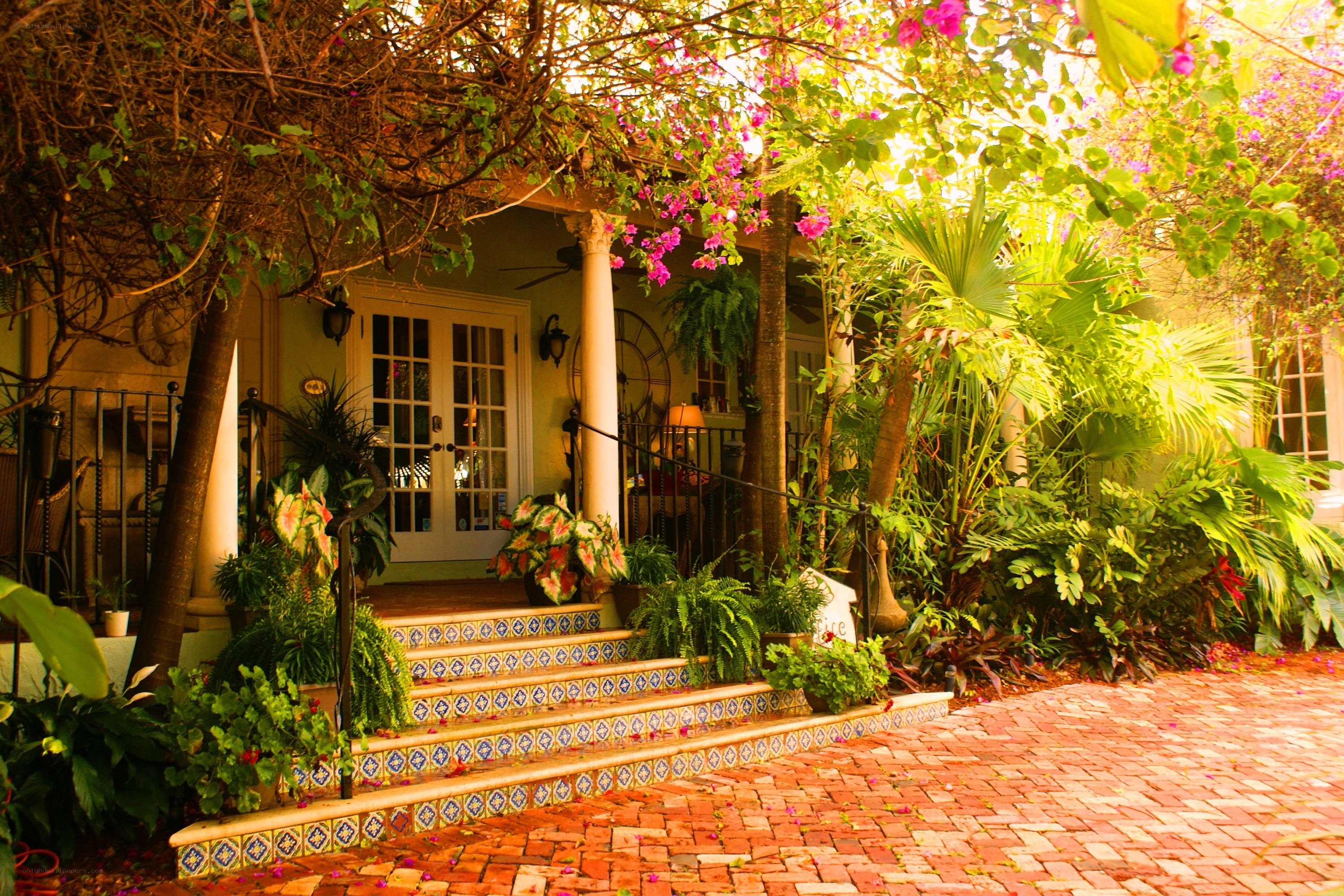 tropical porch with tiled steps