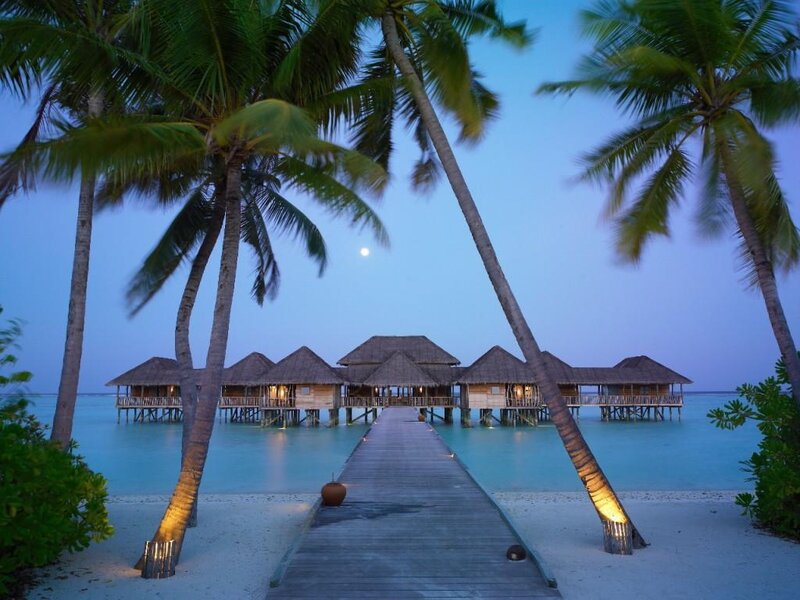 Tropical resort at dusk