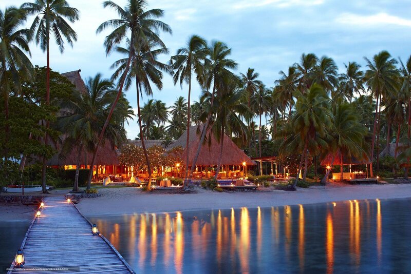 tropical resort at dusk