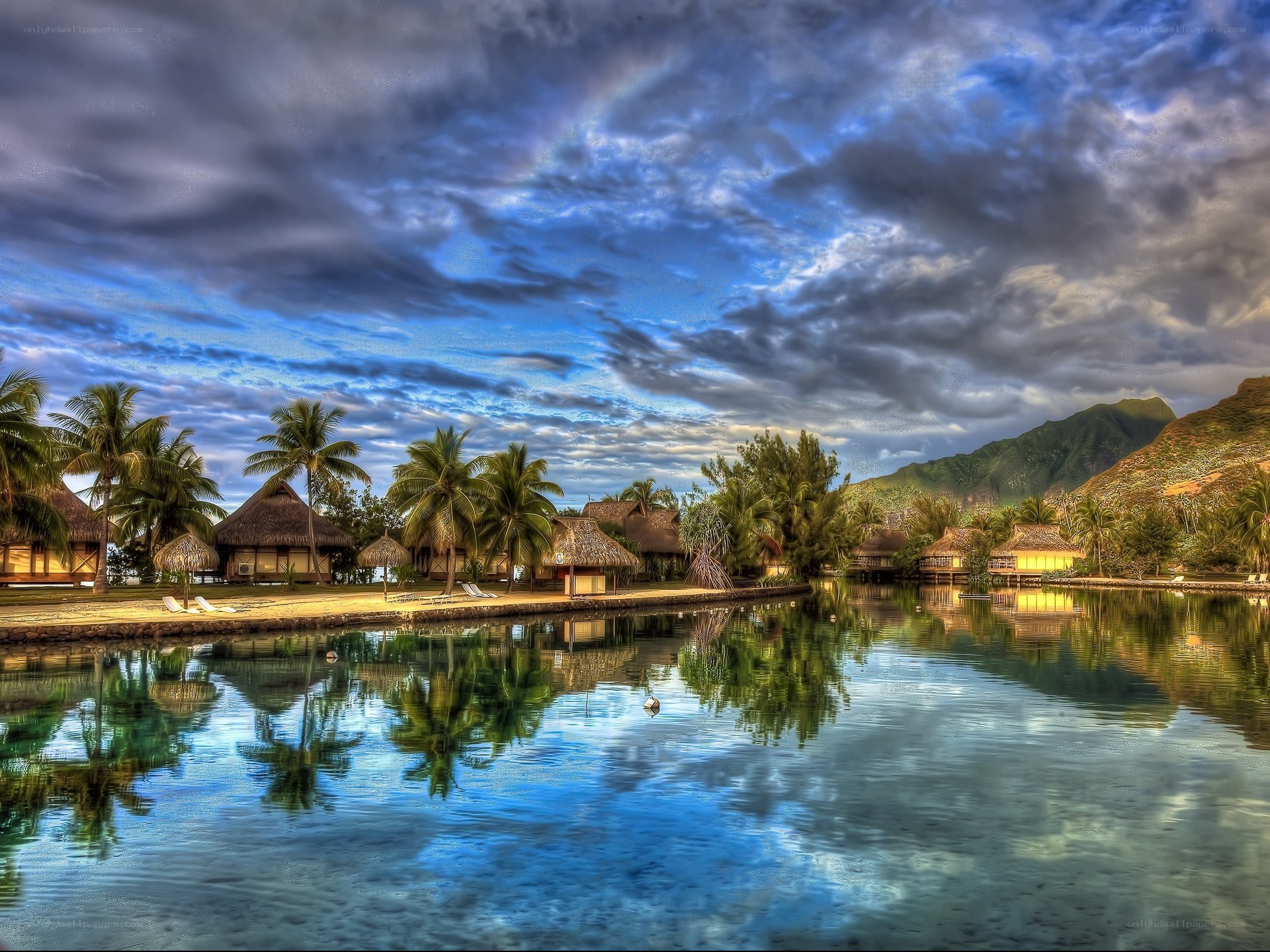 Tropical resort at dusk
