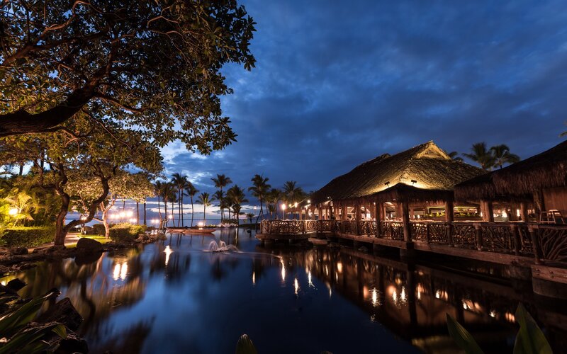 Tropical resort at dusk